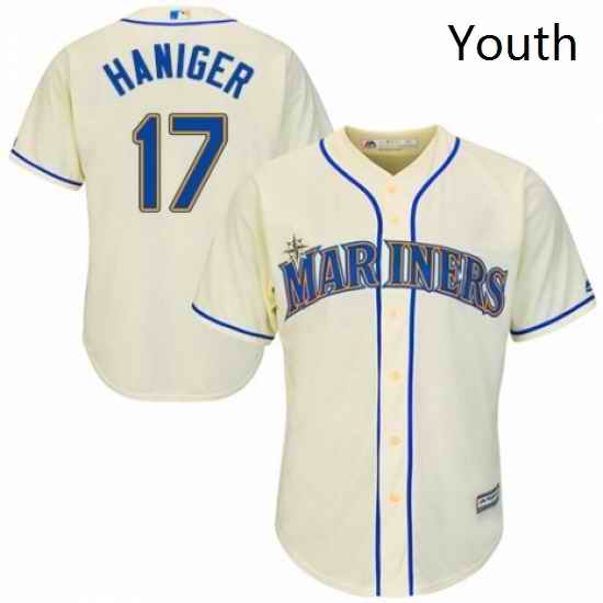 Youth Majestic Seattle Mariners 17 Mitch Haniger Authentic Cream Alternate Cool Base MLB Jersey
